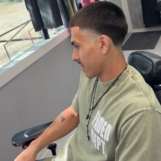 FADED DEPT. HAIRCUT WITH 1 ADD ON SERVICE ( DESIGNS / EYEBROWS / BEARDS )